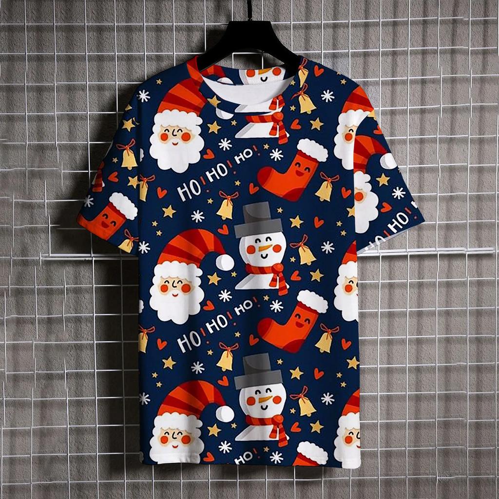 Juletre Print Herre T-skjorte Casual O-hals Kortermet Løse Topper Nyttårsklær For Barn Jul Harajuku Gutter Jenter T-skjorte
