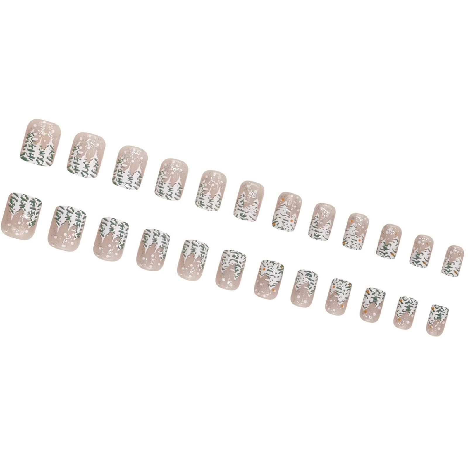 

24 шт. искусственные ногти в виде снежинок рождественские накладные ногти короткие квадратные накладные ногти сверкающие полное покрытие наклеенные на ногти