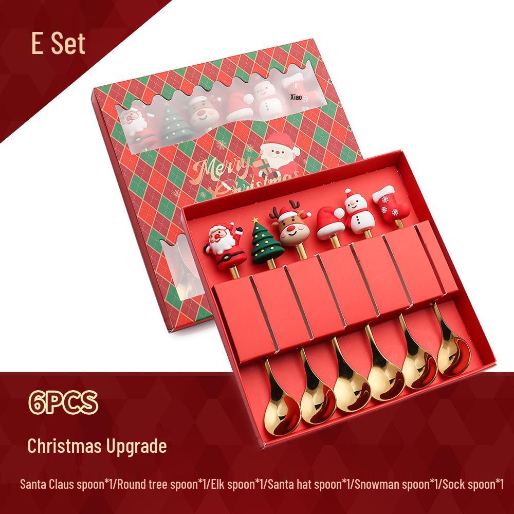 Cartoon Christmas Tree Stainless Steel Dessert Cutlery Set: Cute Fruit Fork & Spoon Gift