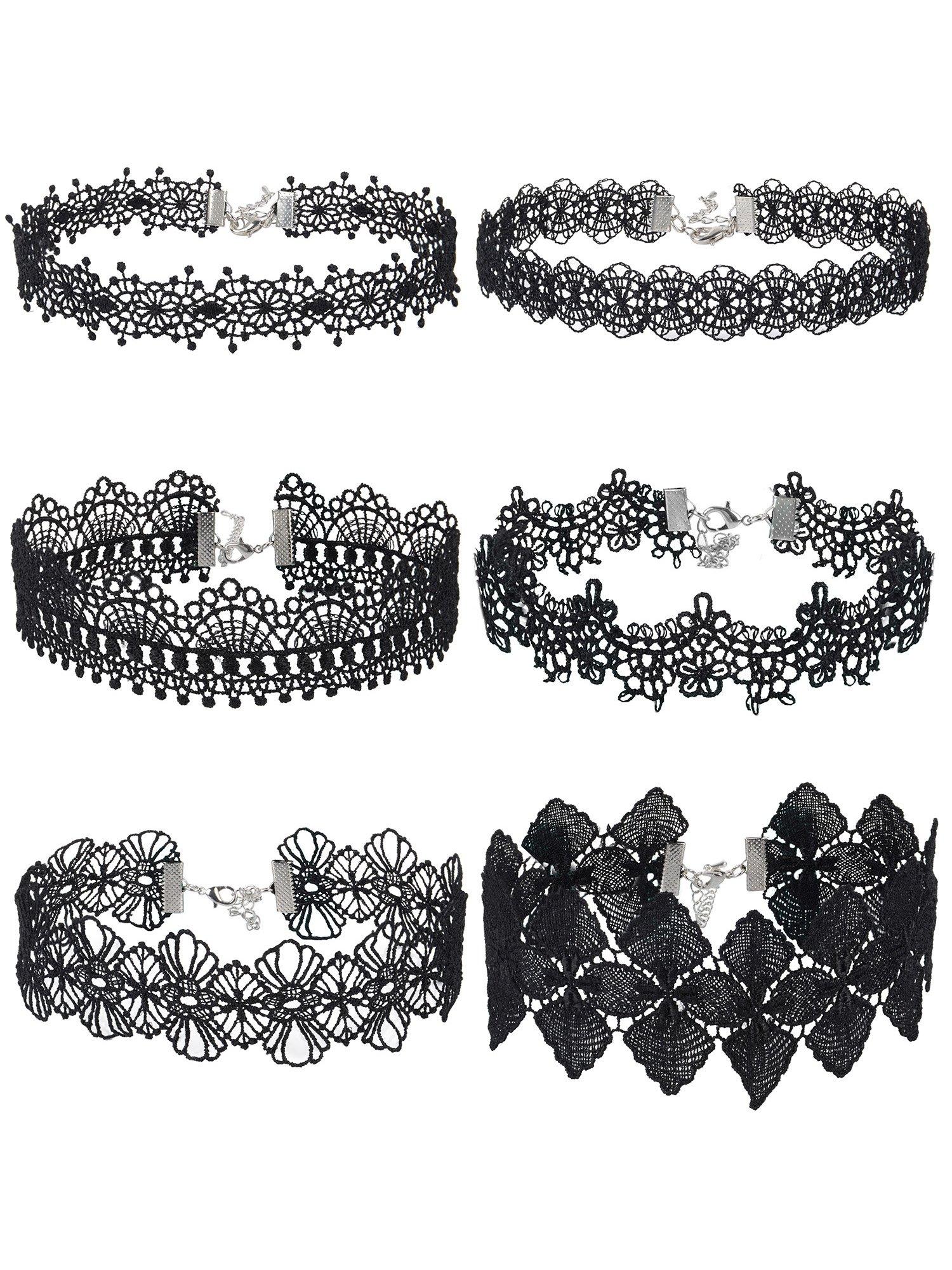 Mudder Choker Necklace, Black, Halloween Choker, Lace Gothic Necklace, Women s, Black, 6 Pieces