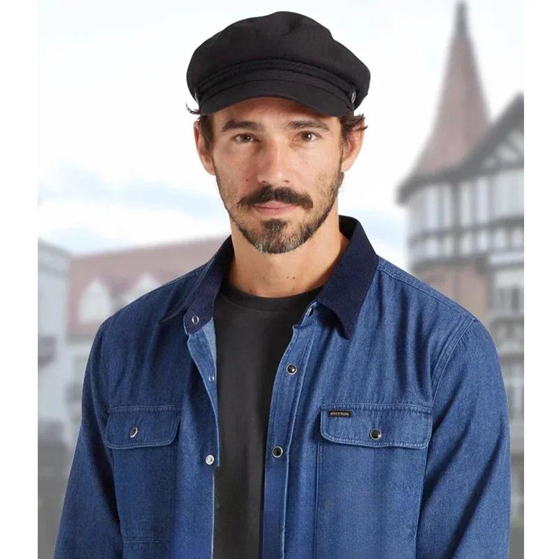 Große Größe 62cm Militärhut Mode Marinekappe Unisex Herren Flacher Schirm Seemannskapitän Hut Baumwolle Herbst Retro Schwarze Mütze
