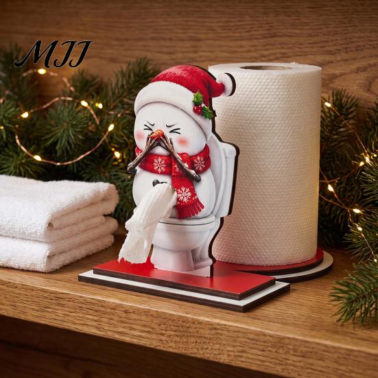 Festive Wood Paper Towel Stand Christmas Holder, Funny Snowman Elf Santa Claus Tissue Holiday Kitchen Countertop Decor Dispenser, Decorative