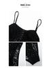 2026 European & American Sexy Slim-Fit Black Lace Button Camisole Bodysuit for Women