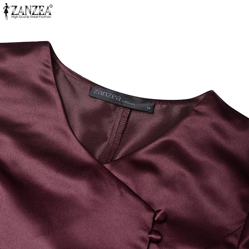 ZANZEA Women Casual V-Neck Summer Short Sleeve Blouse