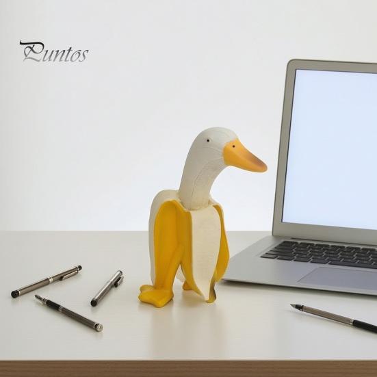 Realistic Resin Craft Creative Banana Duck Figurine, Sculpture, Novelty Art Micro Landscape Accessory Statue, Funny Desk Ornament for Home Office