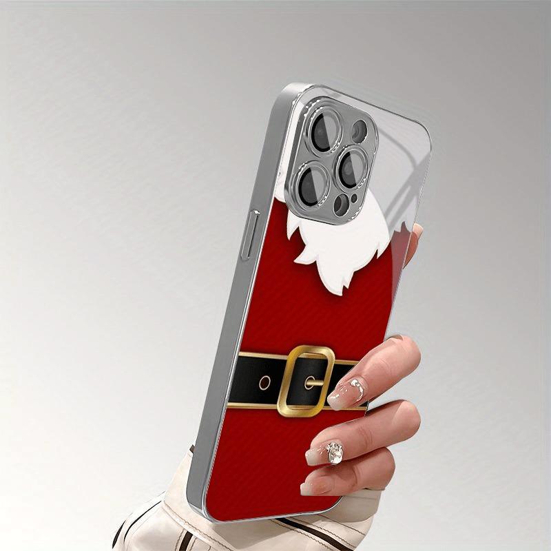 Creative Santa Claus Pattern Tempered Glass Electroplated Silver Phone Case For Samsung Galaxy S25 S24 S23 Ultra Plus FE Cover