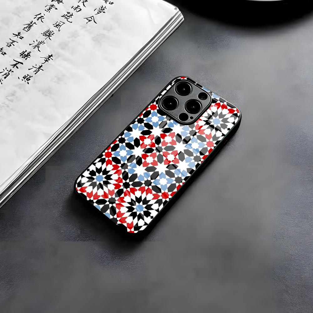 Muted Moroccan Mosaic Tiles Phone Case For IPhone 17 Air 16 E Pro Max 15 14 13 Mini 12 Pro 11 Max Plus Black Glass Cover