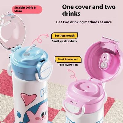 GIANXI 520ml Green Stainless Steel Thermos Bottle Home And Kitchen Coffee Cup With Straw Portable Cartoon Children Vacuum Flasks