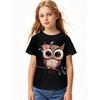 European sizes Adorable Short-Sleeve T-Shirt for Girls Featuring a Cute Owl Adorned with a Flower Crown.