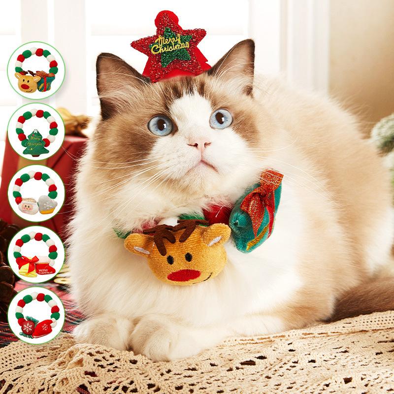Haustier Katze Fellball Halsband Hut Elch Krawatte Geschenk Hund Dekoration Klein Mittelgroß Hundehalsband Elastizität Feiertagsdekoration Weihnachten