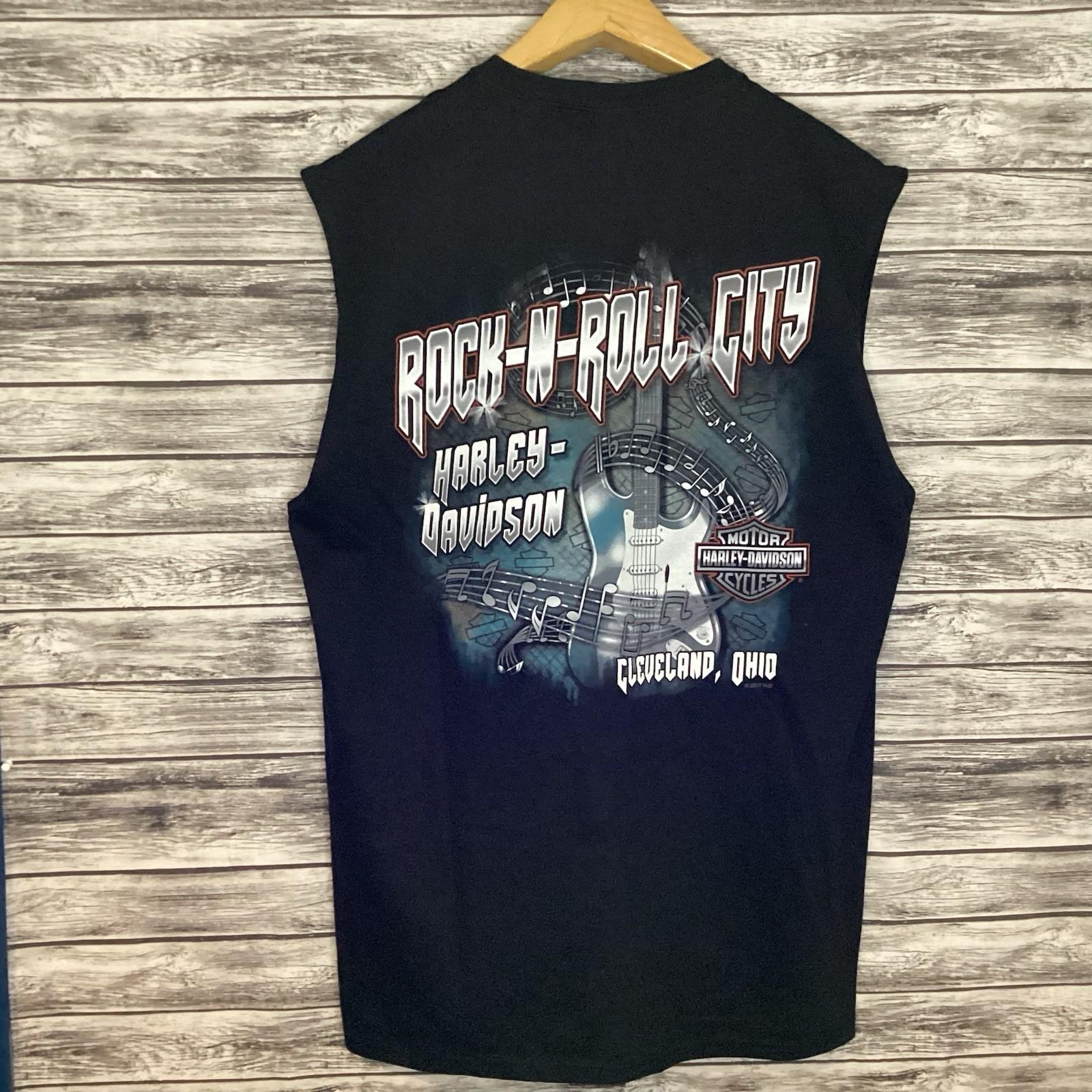 Harley Davidson Shirt Mens XL Black Rock-N-Roll City Sleeveless Graphic Tee Unisex T-Shirt S