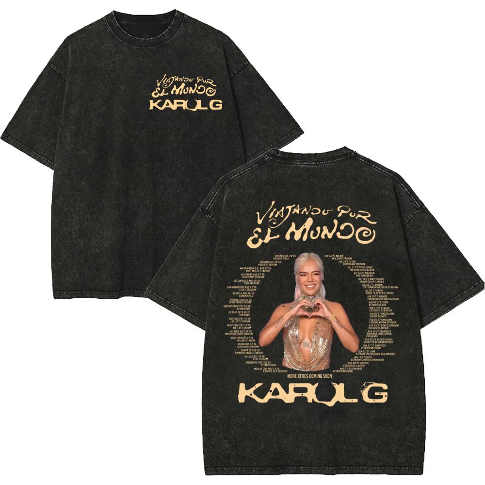 Vintage Spłowiałe Koszulki Karol G Tropicoqueta Tour 2026 Mężczyźni Kobiety Moda Pop Muzyka Koszulka Letnia Codzienna Luźna Bawełniana Koszulka