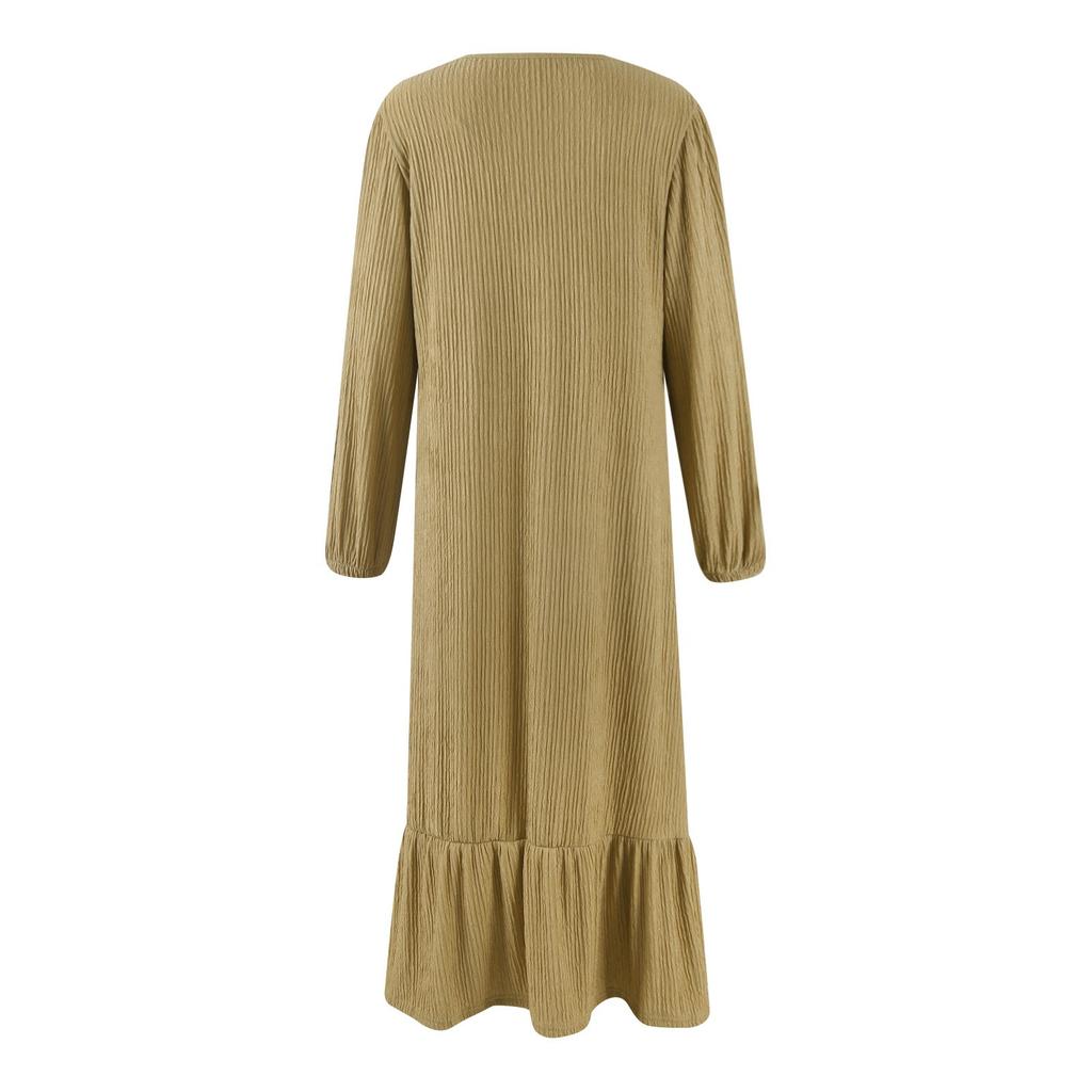 Women's Casual Fashion Long Sleeve Dress Retro Color Vintage Long Dresses with Pocket Fall And Spring