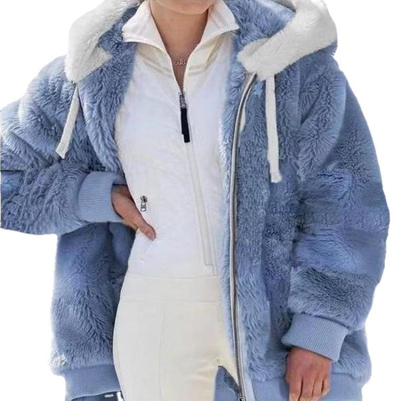 Womens Oversized Fleece-Lined Hooded Zip-Up Coat Winter Warm Loose Fit Long Outerwear In Solid Colors
