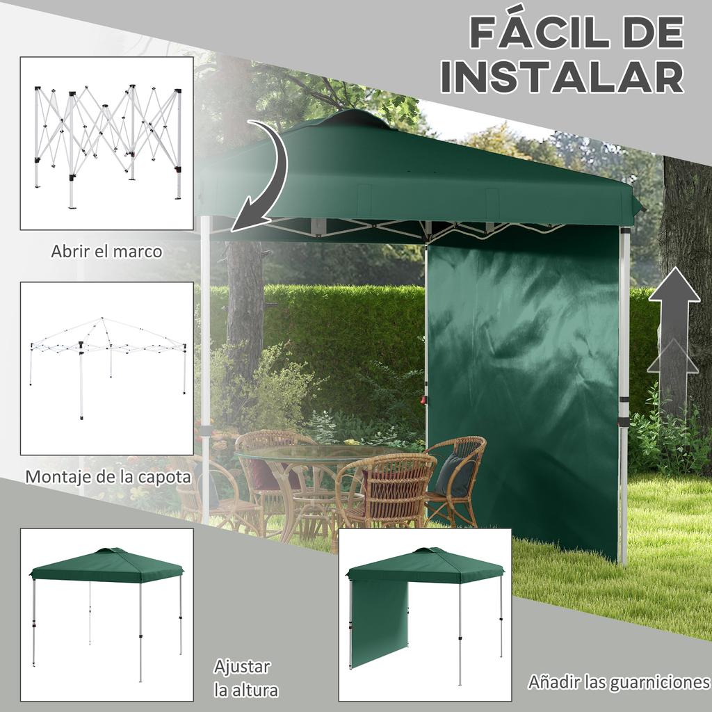 Folding Garden Tent of 2.5x2.5 M with Adjustable Height Anti-UV with 1 Side Wall and Sand Bags Green