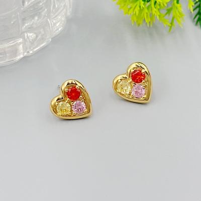 Light Luxury High-End Heart-Shaped Earrings, Simple Temperament Earrings, Women'S Color Zircon Inlaid Love Studs.
