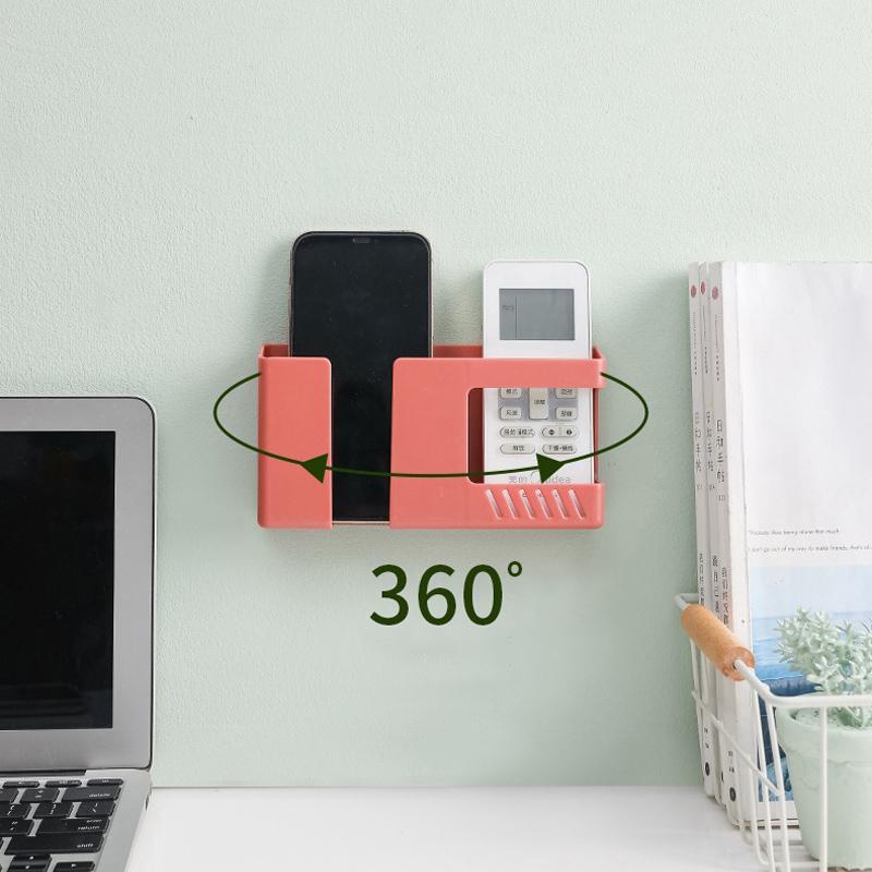 Caixa de armazenamento de parede dupla para celular Controle remoto adesivo Suporte de carregamento de celular de cabeceira Controlador de player montado na parede