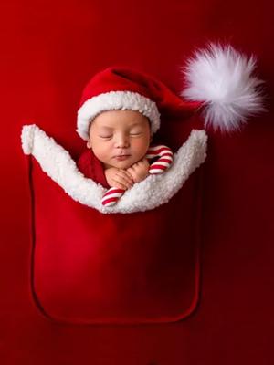 Grenzüberschreitendes Neugeborenen-Fotografie-Outfit: Weihnachtsdecke für Babys mit Mütze