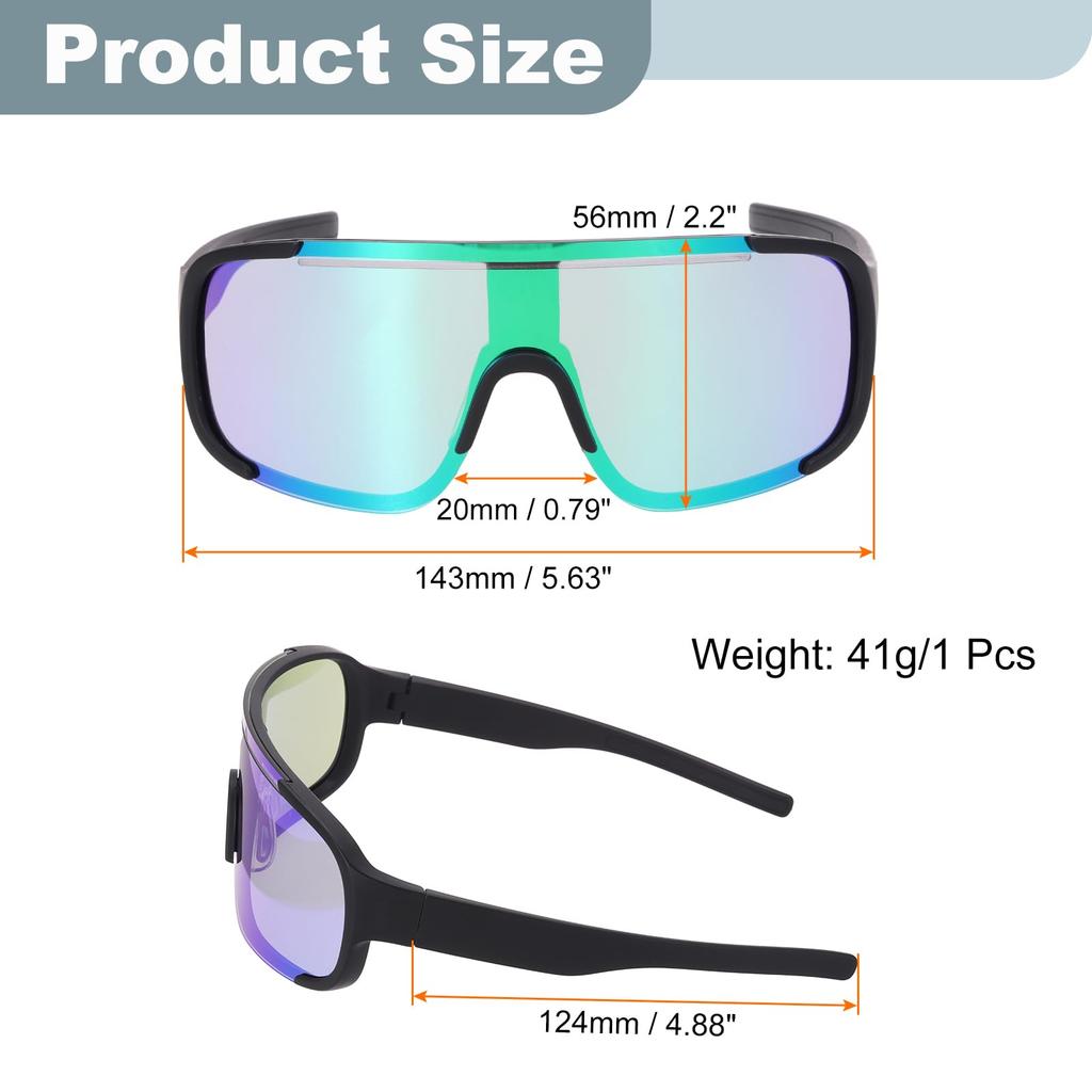 Sports Sunglasses for Polarized for Black Colorful Green [uxcell] Men, Lenses, Cycling, Hiking, Driving, Fishing, Frame,