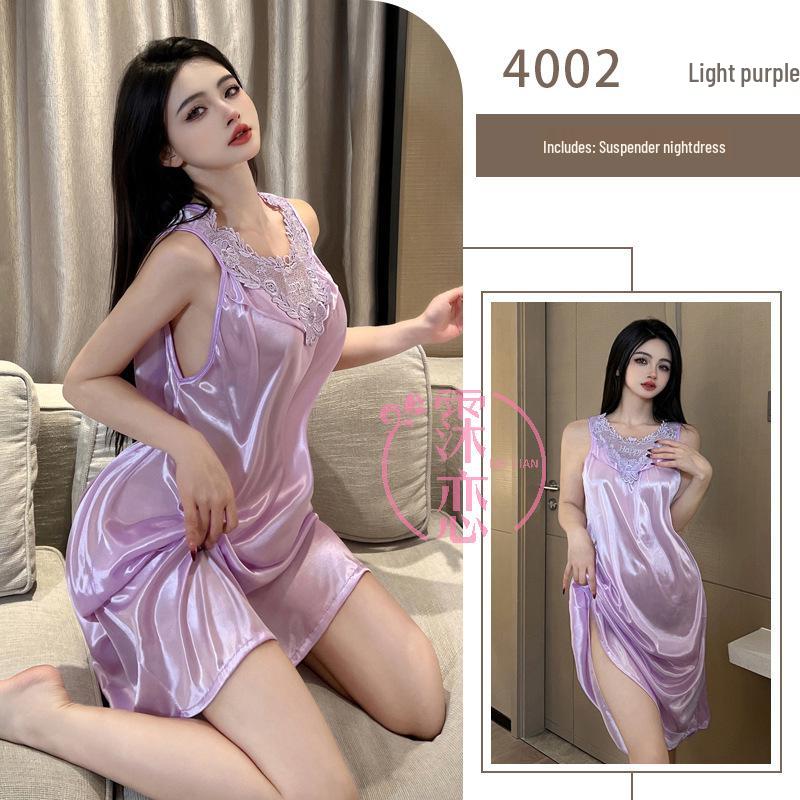 Milian Übergröße Spitzen-Nachthemd - Ärmellose Lingerie im koreanischen Stil