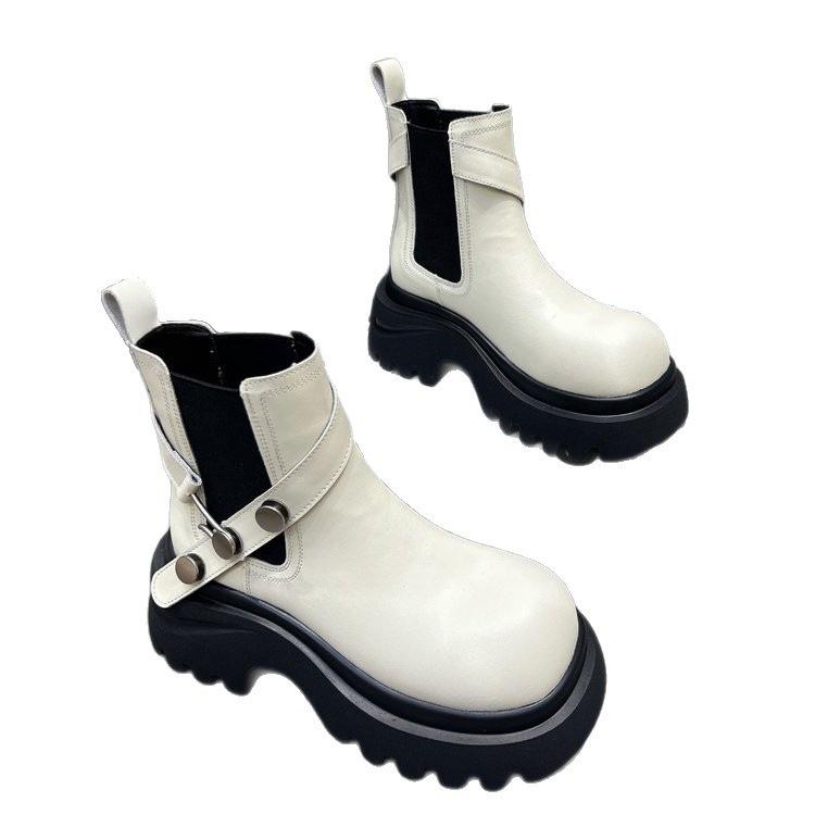 Autumn muffin platform short boots 2025 versatile new belt buckle Chelsea cigarette single boots heightening Martin boots women