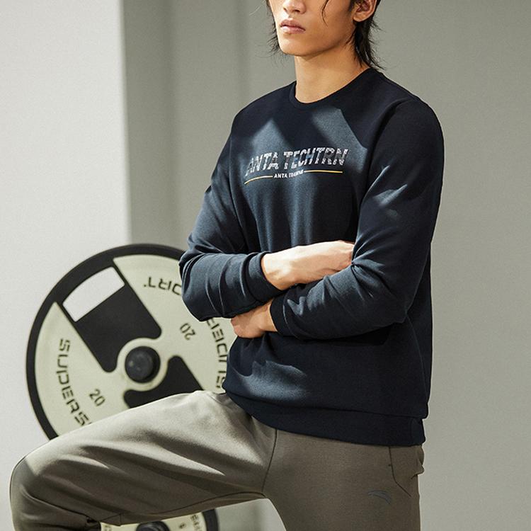 Anta Training Series Letter Round Neck Pullover Sweatshirt Men Sweatshirt Basic-Black 152217712-3