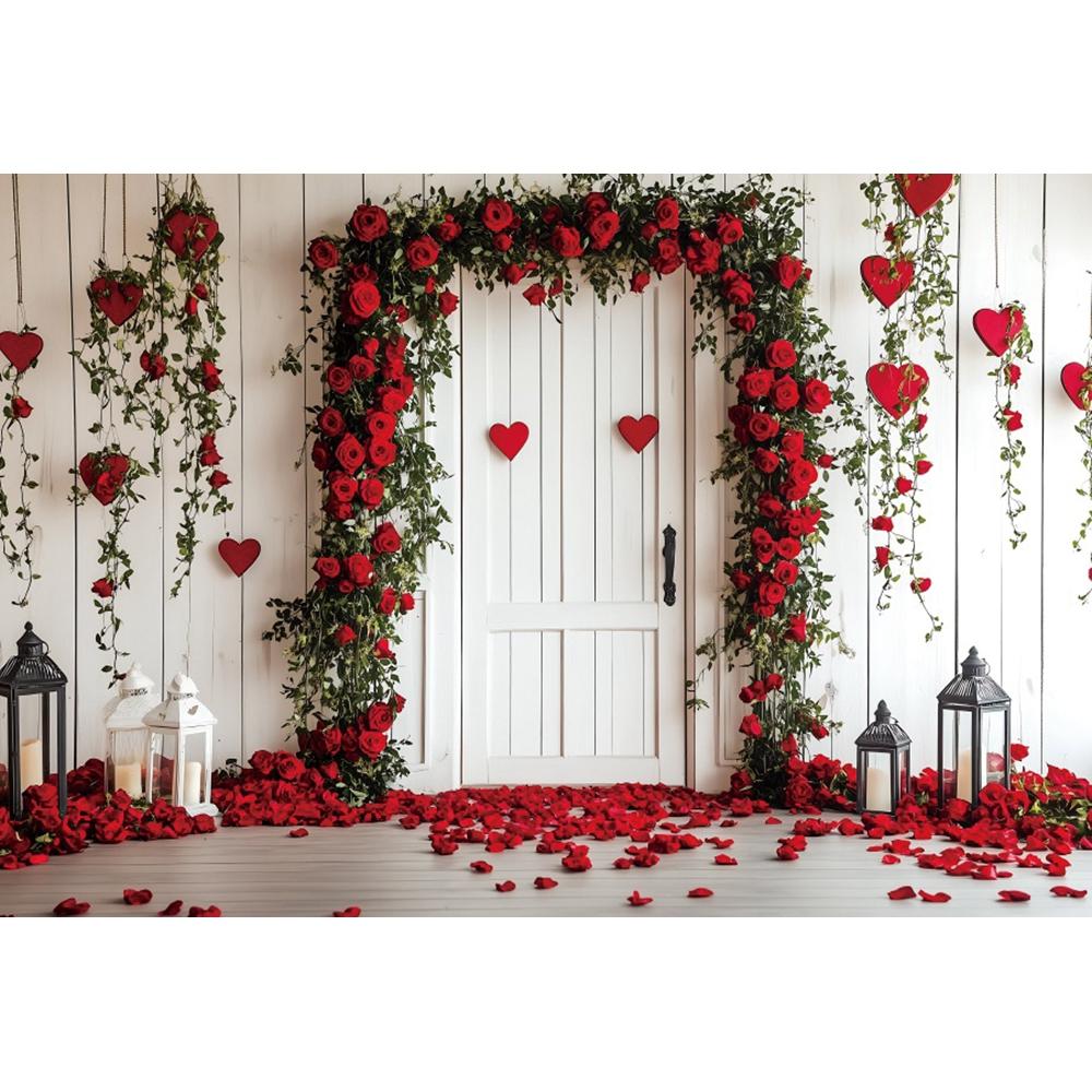Valentine's Day Photography Backdrop White Arch Red Roses Love Heart Wedding Party Room Decor Girls Portrait Photo Background