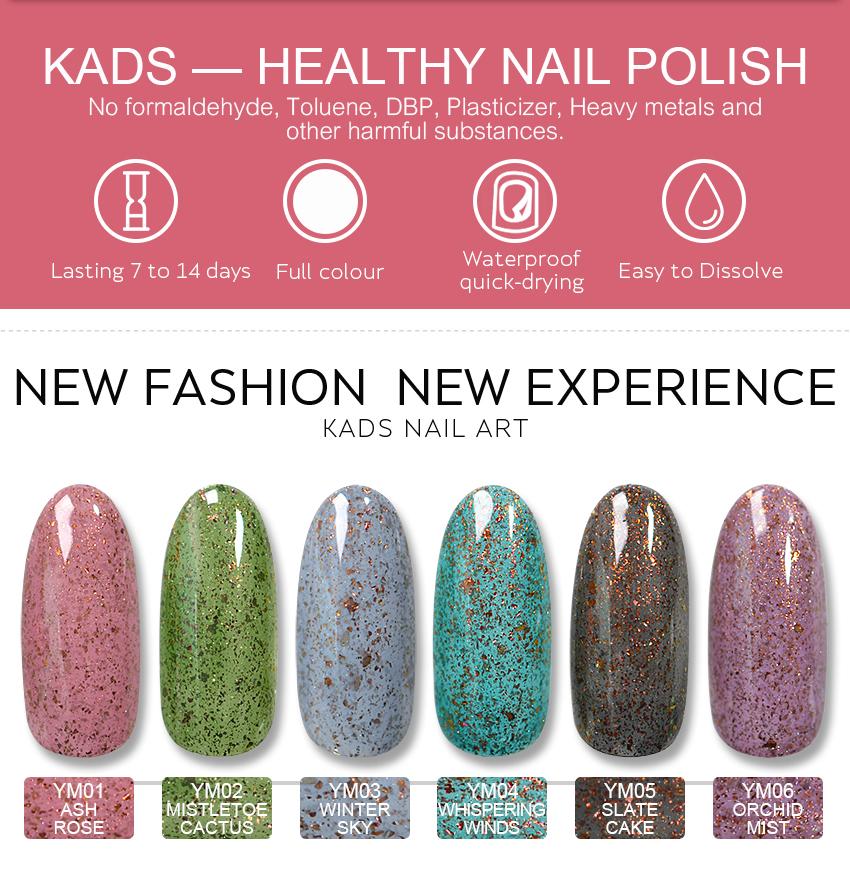 KADS 9.5ml Mica Nail Polish Shining Sequins 6 Colors Nail Art Varnish Lacquer