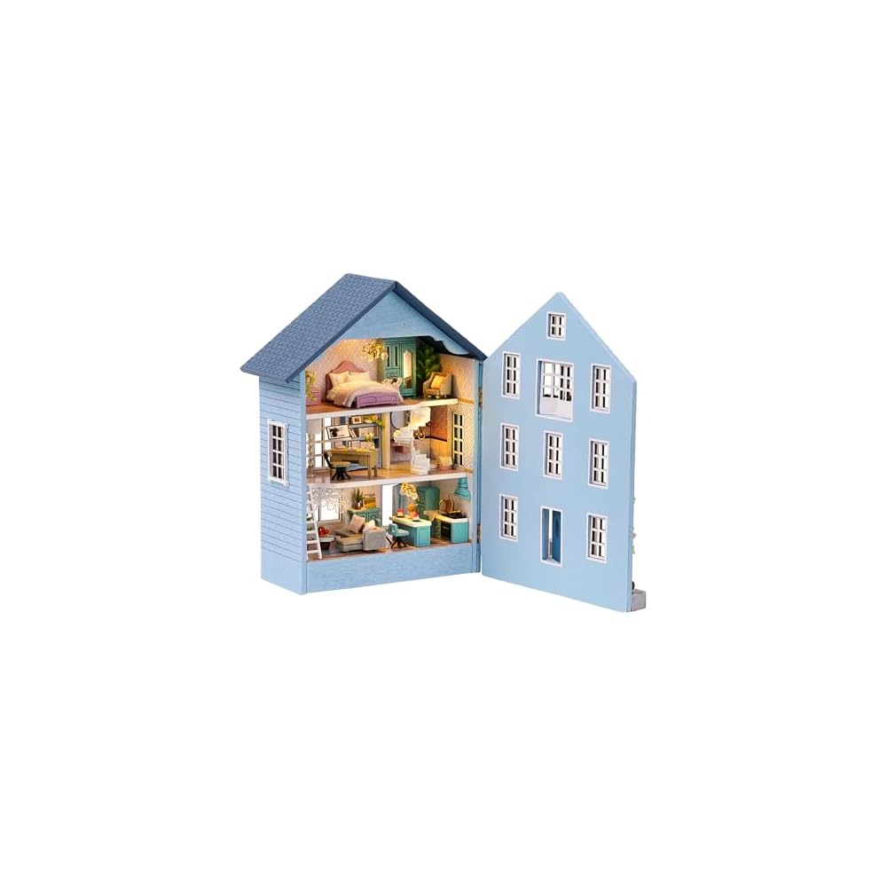 Cuteroom Wooden Dollhouse Kit DIY Miniature House with Furniture for Kids Boys and Girls