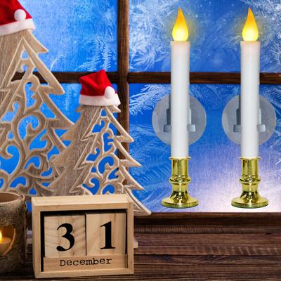Ivory Flameless LED Window Taper Candles Battery Operated Dinner Wedding Christmas Holiday Decor Candles(Battery Not Included)