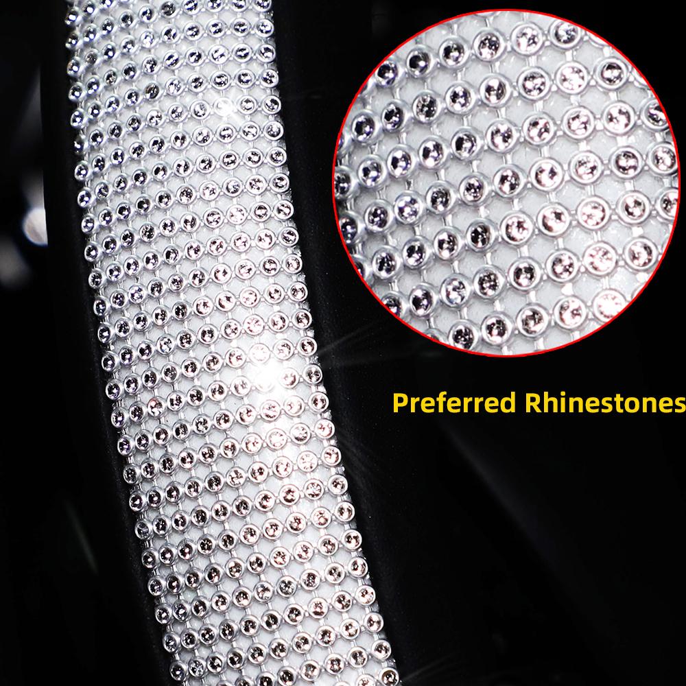 1 Diamond-encrusted Flash BlingblingPU Leather Loop Car Steering Wheel Cover Fits 14.5-15 "automotive Supplies