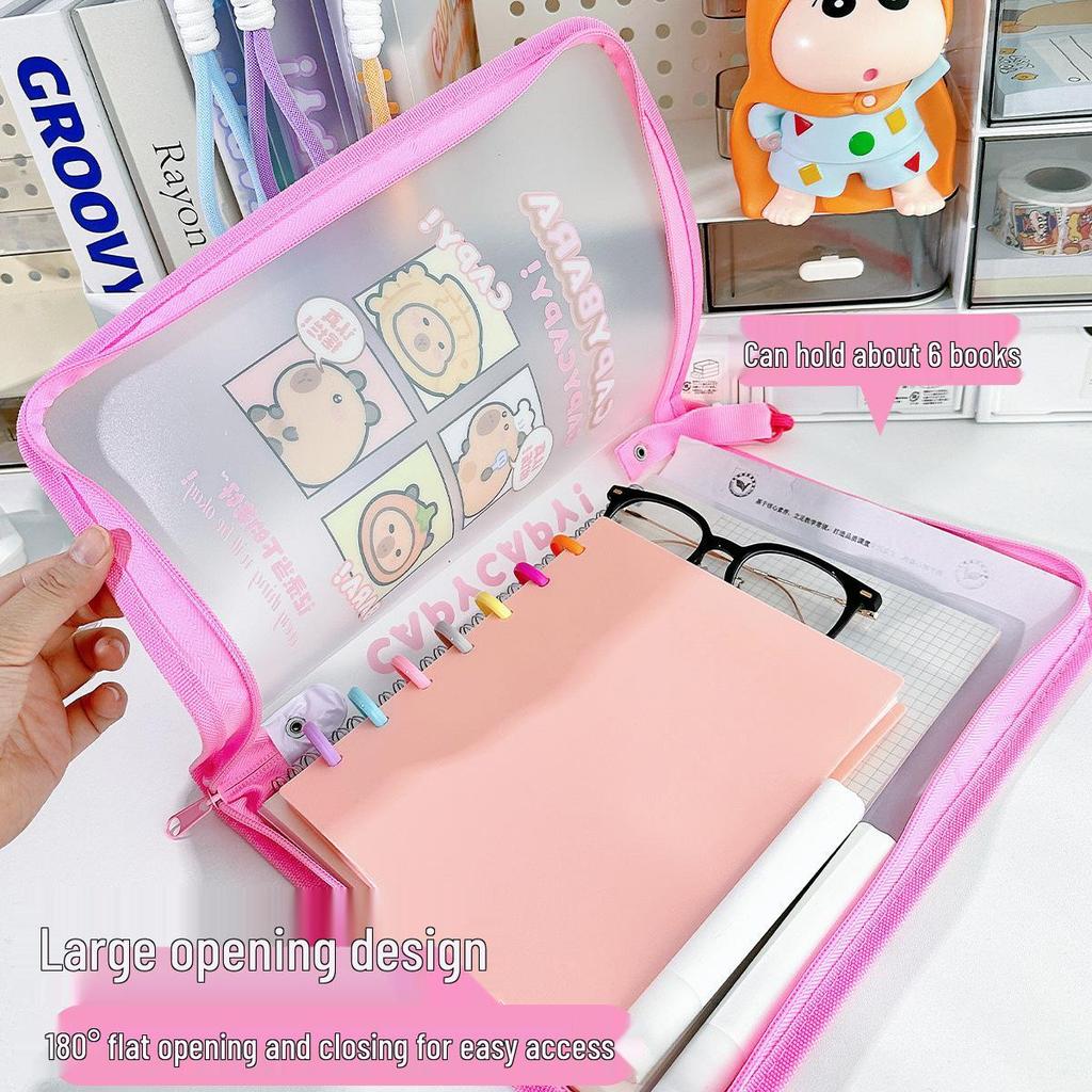 A4 Cartoon Capybara Zipper Bag - Large Capacity Transparent Storage Folder for Students
