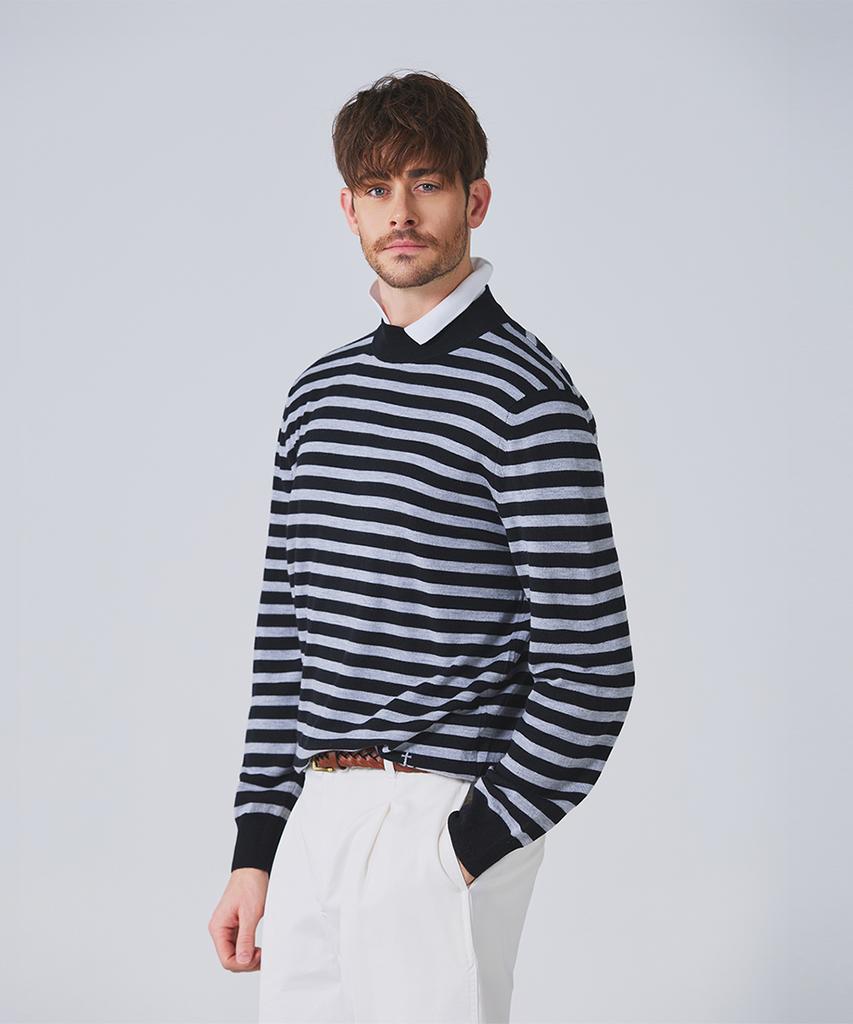 Geonjiulleunseu Super Fine Merino Wool Striped Knit Mock Neck Collection