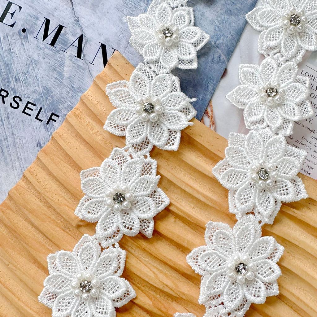 White Lace Double Petal Nail Drill Barcode Clothing Accessories Children'S Clothing Dresses Tops Decorative Accessories