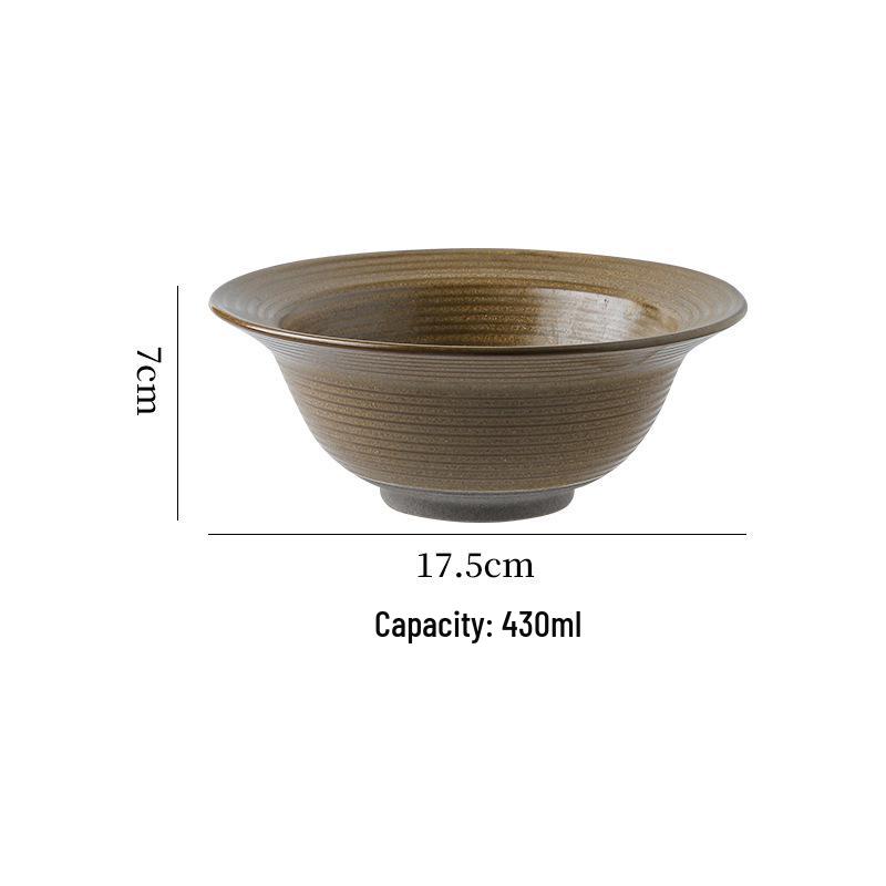 Handmade Retro Japanese Ceramic Ribbed Bowl: Perfect for Pasta, Salad, or Soup