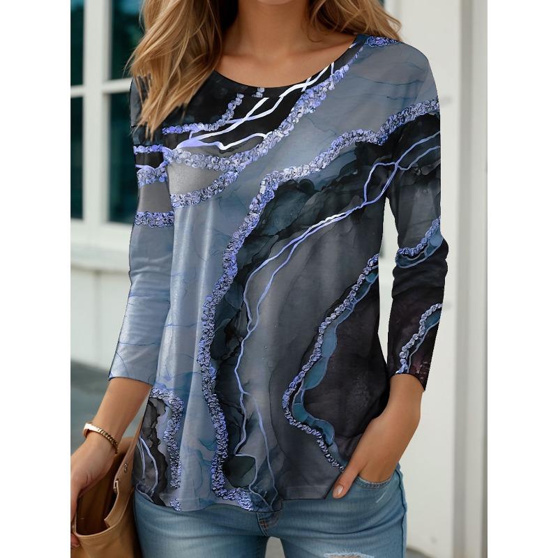 Women's T shirt Tee Tops Graphic Abstract Print Long Sleeve Daily Weekend Fashion Crew Neck Regular Fit Autumn & winter