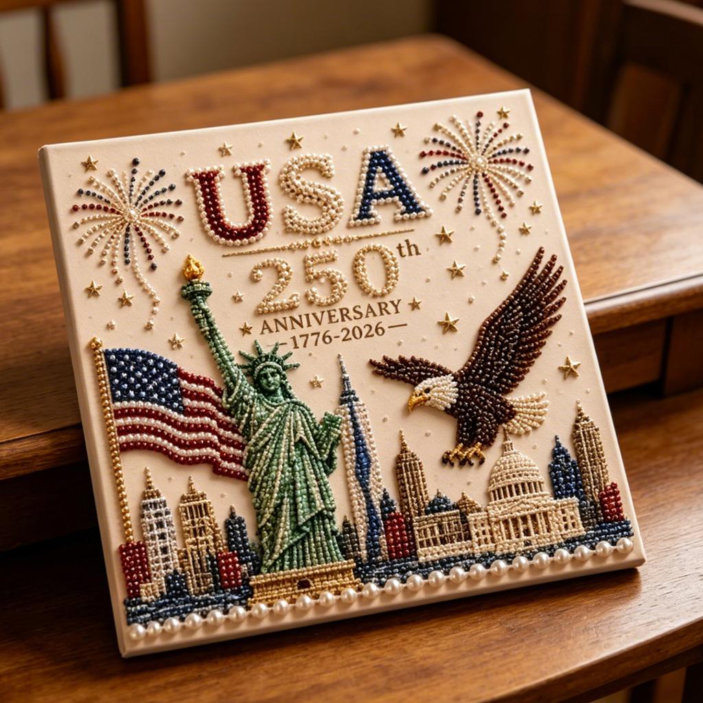 USA 250th Anniversary DIY Pearl Art Painting with Accessories Pearl Gem Paintings Picture Arts Craft for Home Wall Decor