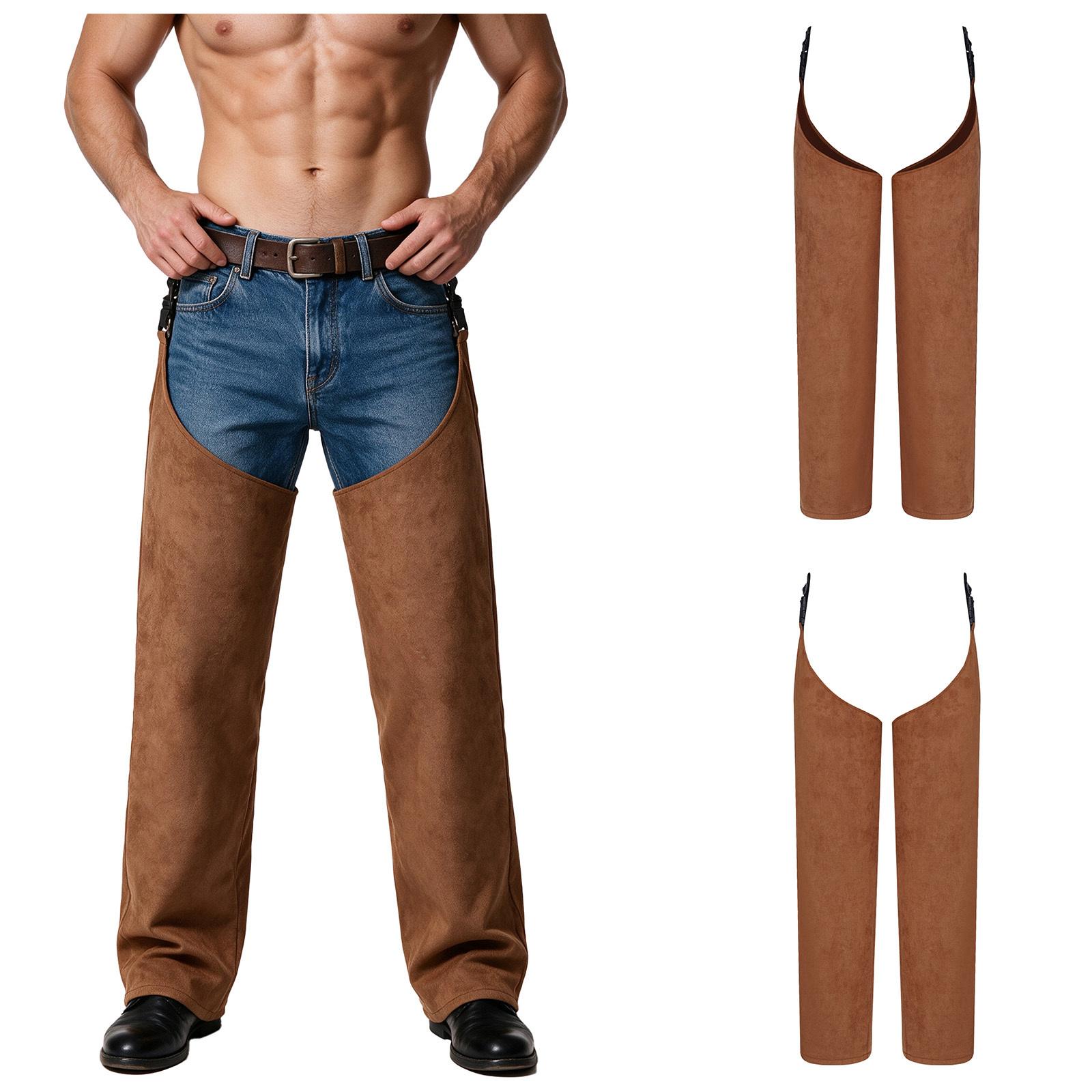 Męskie Westernowe Cowboy Chapsy Pokrowce na Nogi Sztuczny Zamsz Odpinana Klamra do Jazdy Konnej Impreza Tematyczna Odgrywanie Ról 3XL brązowy