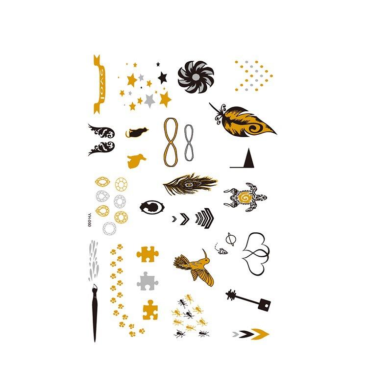 Yh Retro Large Bronzing Tattoo Sticker Waterproof Tattoo Sticker Amazon Set Hot Silver Color Printing Sticker