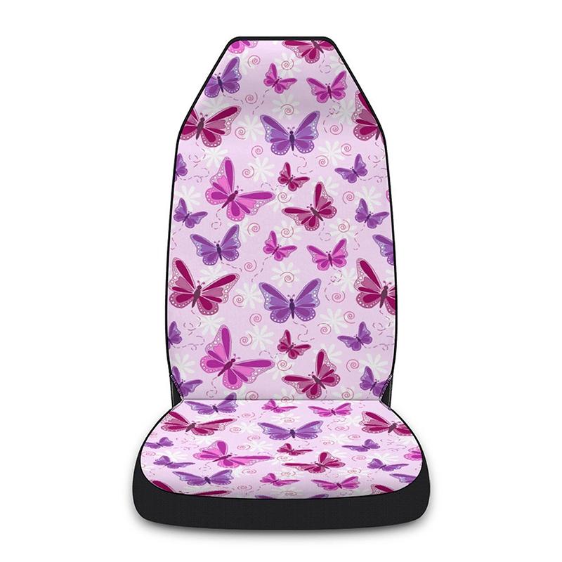 New Car Front Seat Covers Butterfly Printed Car Single Seat Cover Pink Leopard Print Car Cushion Women Auto Interior