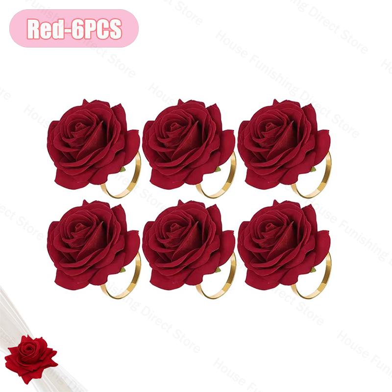 2025 New Valentine's Day Napkin Rings Rose Metal Napkin Rings Faux Flower Napkin Rings Wedding Banquet Birthday Decoration