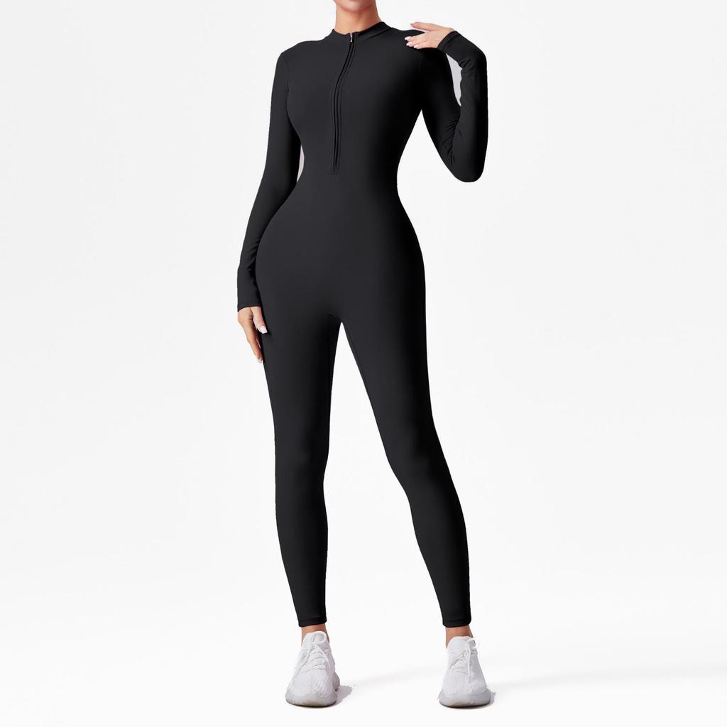 Cross-border Half-Zip Slimming Yoga Jumpsuit - Nude Feel One-Piece Dance & Fitness Wear