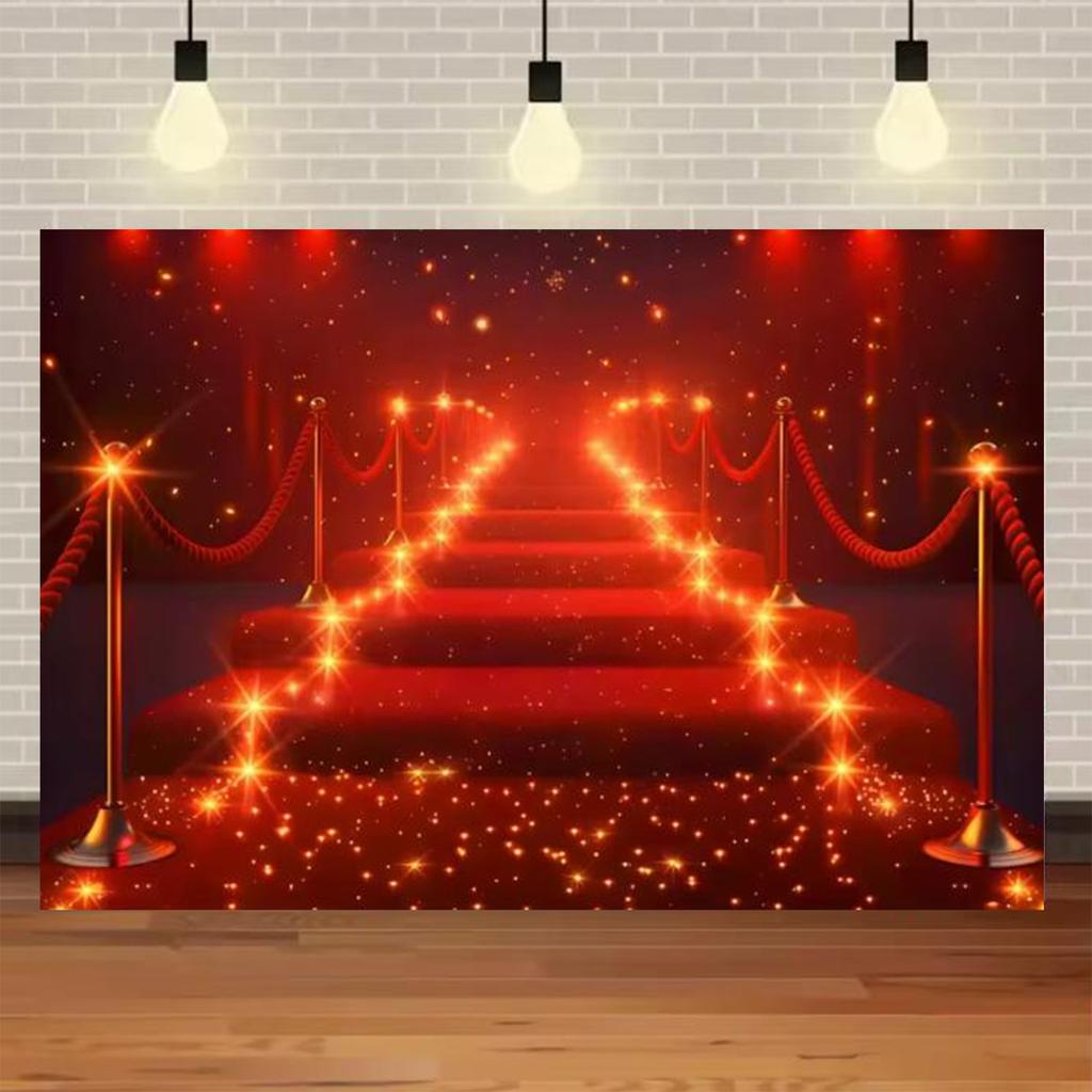 Fondo Fotografico Tappeto Rosso di Hollywood, Tema Uscita Film e Premio Oscar, Fondo Fotografico Focalizzato sull'Oro, Decorazioni per Eventi e Palchi