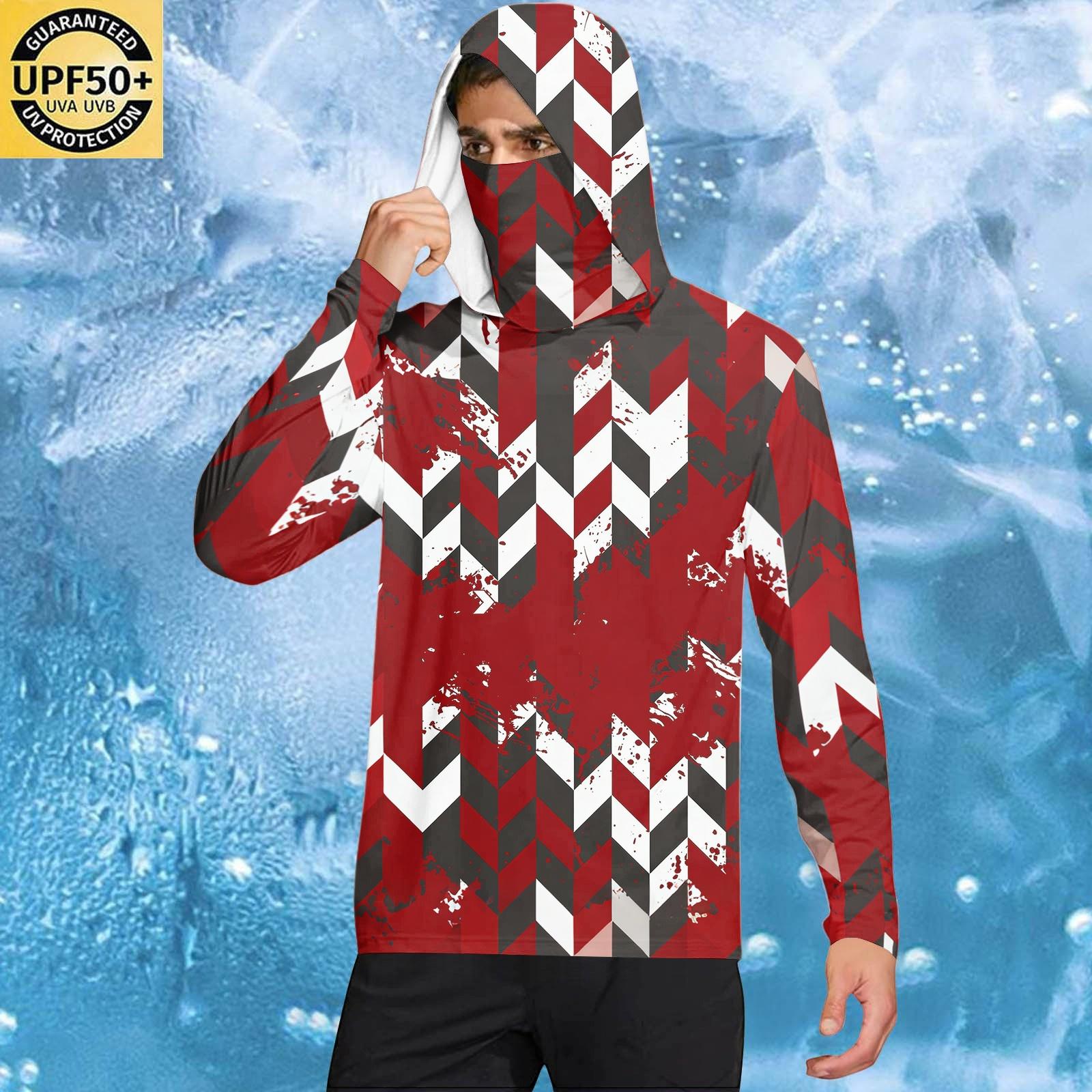

Men s Casual Geometric Print Hooded Long Sleeve Sun Protection Shirt Lightweight Breathable Outdoor Sports Top for Daily Wear L Кіновар