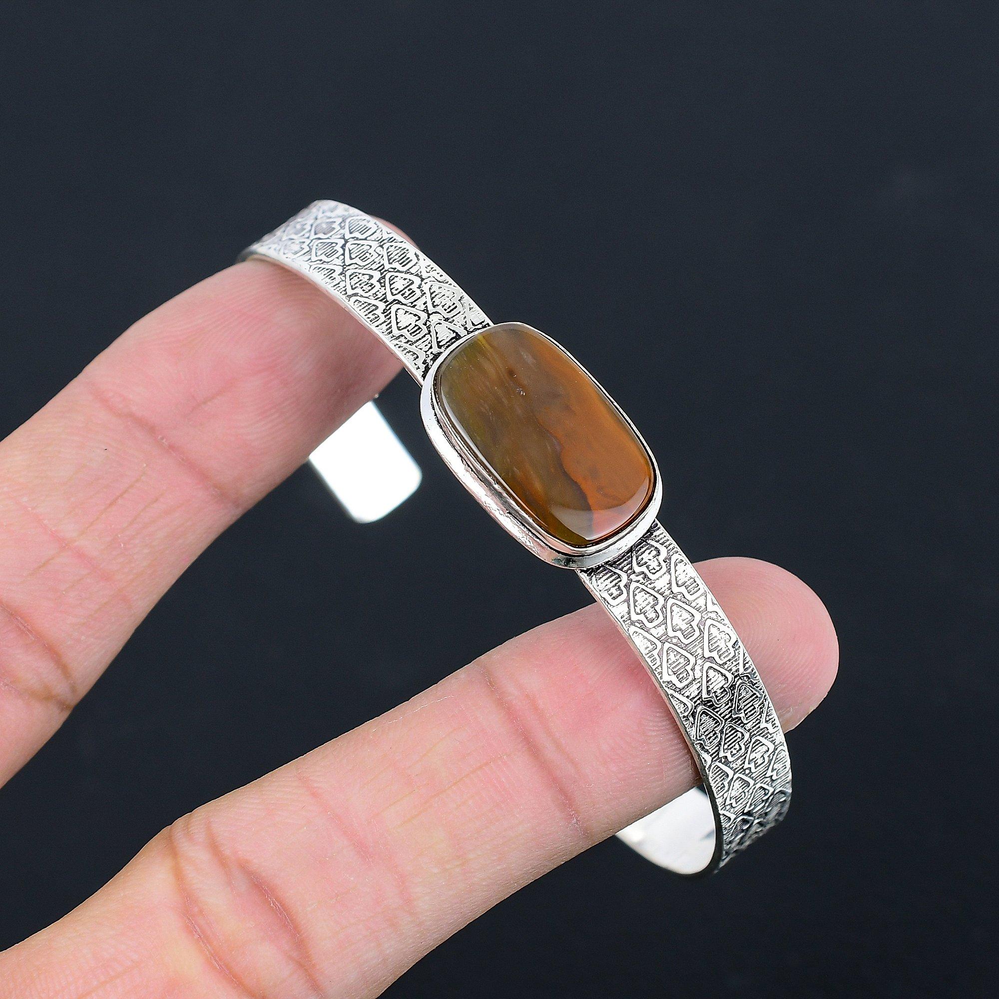 

Friendship Day Sale Polychrome Jasper Stone 925 Silver Ethnic New Bangle Jewelry Adjustable