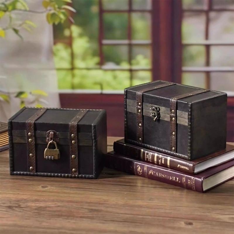 Antique European Styles Handheld Storage Box Sturdy Travel Wood Case Accessory for Clothing and Books Organization