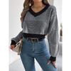 Women's Sweatshirt - Autumn/Winter Casual Striped Bell-Sleeve Pullover Cropped Knitwear