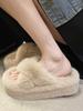 2025 Spring Women's Fuzzy Slippers: Thick Sole, 7cm Height Boost, Korean Style for Petite Women, Perfect for Autumn/Winter Wear.