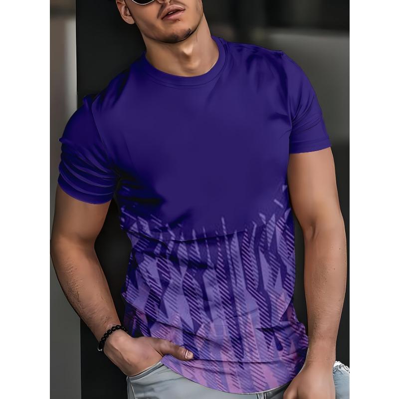 Trendy Brand Gradient Stripe Minimalist Solid Color Patchwork Print Short Sleeve T-Shirt S