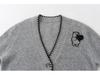 European & American Style Grey Hand-Stitched Cashmere Cardigan Sweater Coat